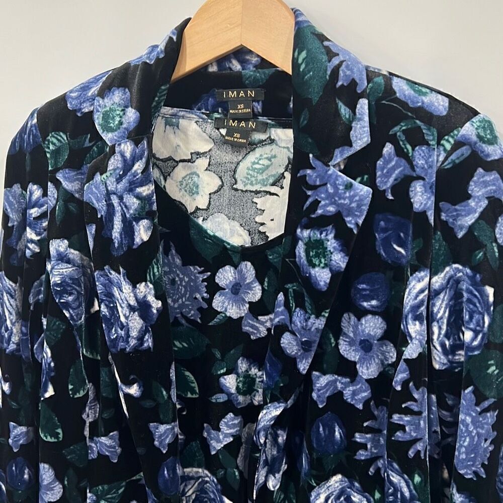 Iman 2 piece velvet blue floral blazer top xs - Picture 3 of 10